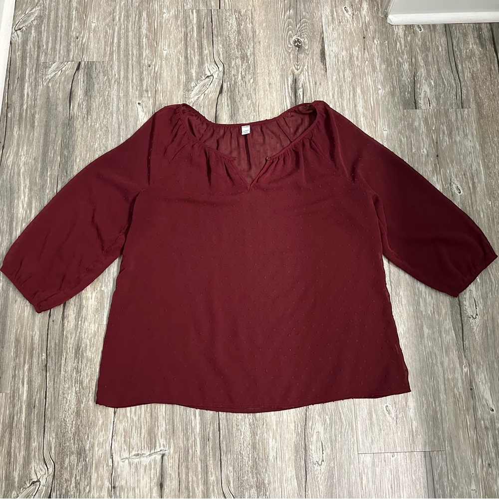 Old Navy Garnet red sheer blouse with swiss dots size XL